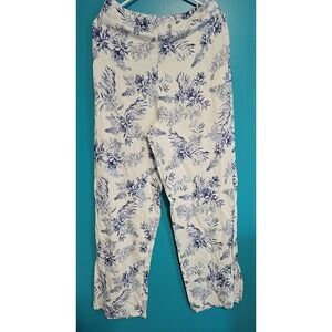 Lulus Size Lg Countryside Cutie White Floral Print Linen Blend High-Rise Pants